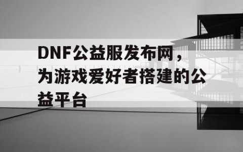 DNF公益服发布网，为游戏爱好者搭建的公益平台