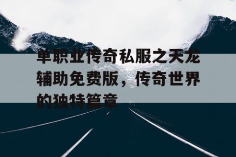 单职业传奇私服之天龙辅助免费版，传奇世界的独特篇章