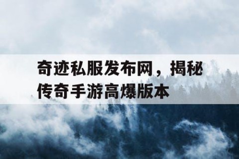 奇迹私服发布网，揭秘传奇手游高爆版本