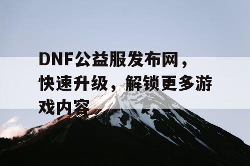 DNF公益服发布网，快速升级，解锁更多游戏内容
