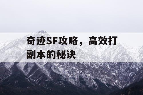 奇迹SF攻略，高效打副本的秘诀