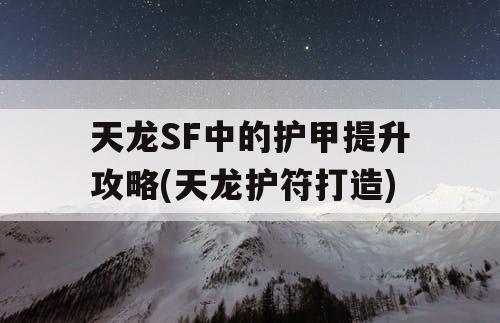 天龙SF中的护甲提升攻略(天龙护符打造)