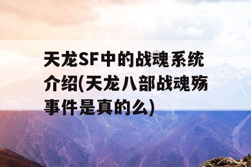 天龙SF中的战魂系统介绍(天龙八部战魂殇事件是真的么)