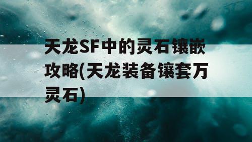 天龙SF中的灵石镶嵌攻略(天龙装备镶套万灵石)