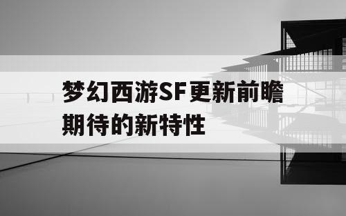 梦幻西游SF更新前瞻期待的新特性