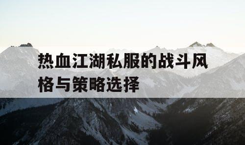 热血江湖私服的战斗风格与策略选择