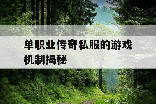 单职业传奇私服的游戏机制揭秘 单职业传奇私服的游戏机制揭秘