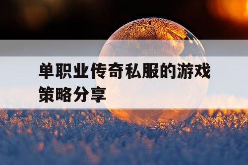 单职业传奇私服的游戏策略分享