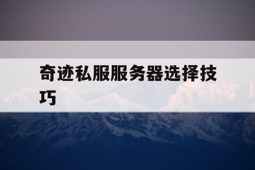 奇迹私服服务器选择技巧