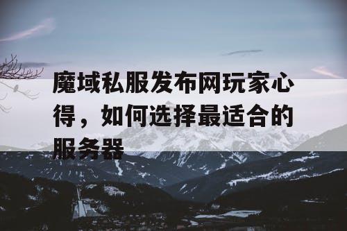 魔域私服发布网玩家心得，如何选择最适合的服务器