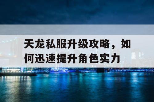 天龙私服升级攻略,如何迅速提升角色实力 天龙私服升级攻略,如何迅速提升角色实力