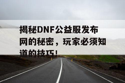 揭秘DNF公益服发布网的秘密，玩家必须知道的技巧！