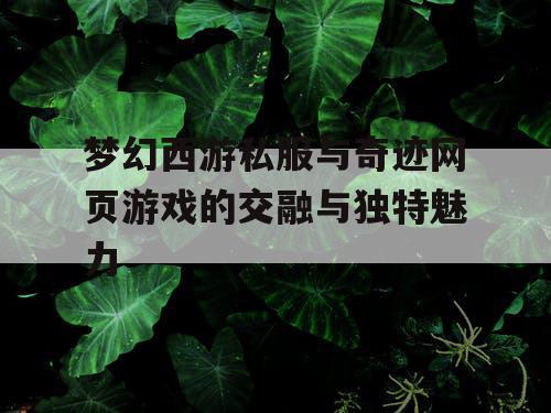 梦幻西游私服与奇迹网页游戏的交融与独特魅力