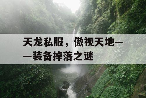 天龙私服，傲视天地——装备掉落之谜