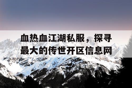 血热血江湖私服，探寻最大的传世开区信息网