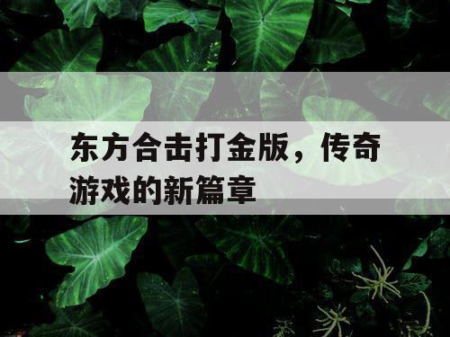 东方合击打金版,传奇游戏的新篇章 东方合击打金版,传奇游戏的新篇章