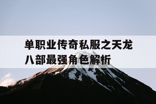 单职业传奇私服之天龙八部最强角色解析