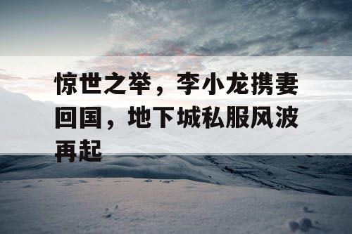 惊世之举,李小龙携妻回国,地下城私服风波再起 惊世之举,李小龙携妻回国,地下城私服风波再起