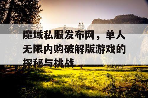 魔域私服发布网，单人无限内购破解版游戏的探秘与挑战