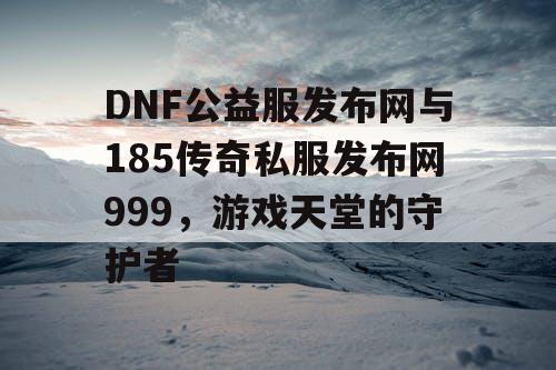 DNF公益服发布网与185传奇私服发布网999,游戏天堂的守护者 DNF公益服发布网与185传奇私服发布网999,游戏天堂的守护者