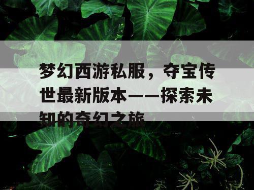 梦幻西游私服,夺宝传世最新版本——探索未知的奇幻之旅 梦幻西游私服,夺宝传世最新版本——探索未知的奇幻之旅