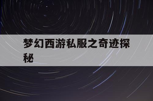 梦幻西游私服之奇迹探秘