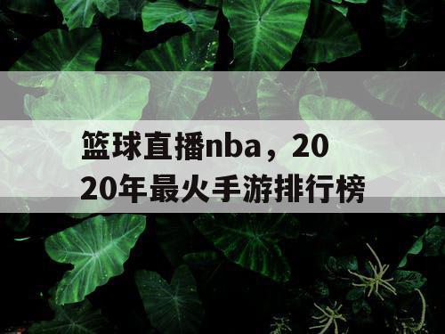 篮球直播nba,2020年最火手游排行榜 篮球直播nba,2020年最火手游排行榜