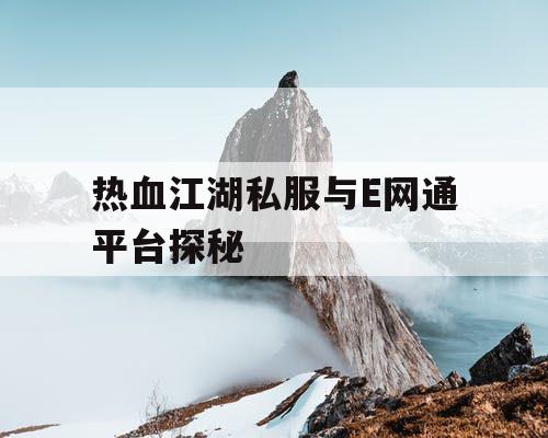 热血江湖私服与E网通平台探秘 热血江湖私服与E网通平台探秘