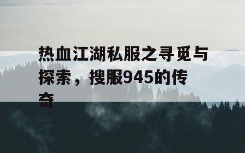 热血江湖私服之寻觅与探索，搜服945的传奇